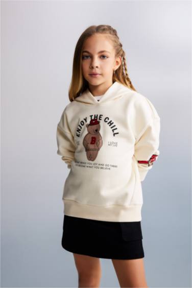 سويت شيرت بناتي قصة عادية ببطانة ناعمة