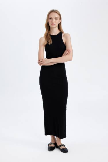 Bodycon Halter Neck Basic Camisole Maxi Black Dress