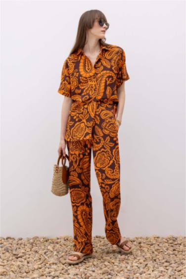 Straight Fit High Waist Flared Long Trousers