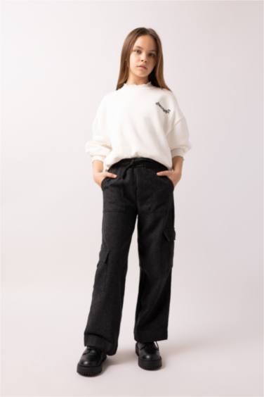 Girl Wide Leg Cargo Wide Leg Cotton Trousers