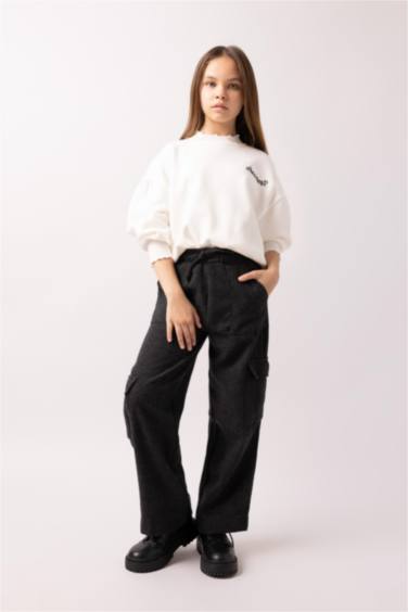 Girl Wide Leg Cargo Wide Leg Cotton Trousers