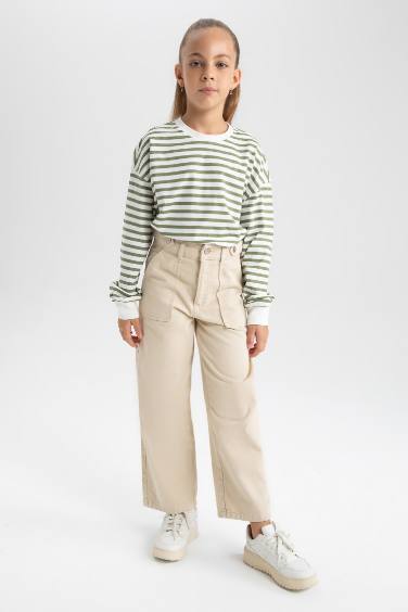 Girl Wide Leg Wide Leg Cotton Trousers