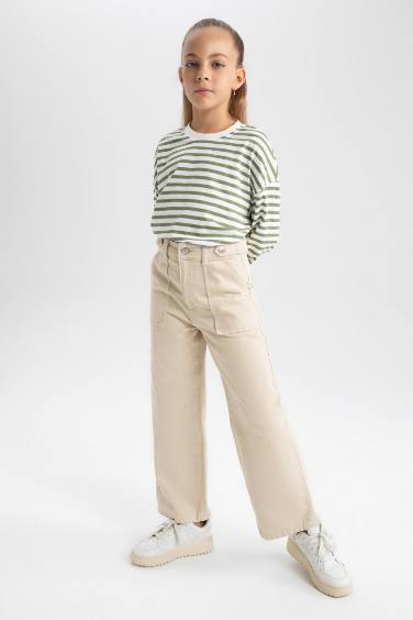 Girl Wide Leg Wide Leg Cotton Trousers