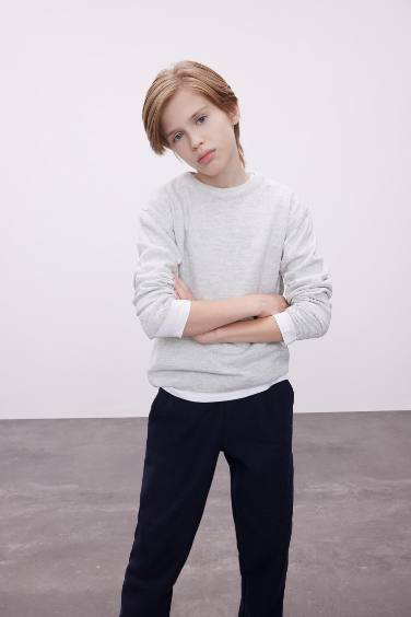 Boy Crew Neck Basic Knitted Pullover