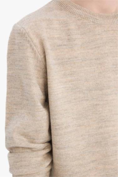 بلوفر اولادي تريكو قصة عادية برقبة مستديرة ميلانج بيج