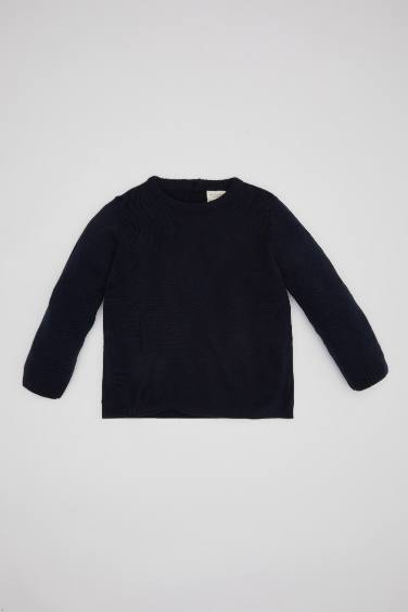 Baby Boy Dark Blue Crew Neck Basic Pullover