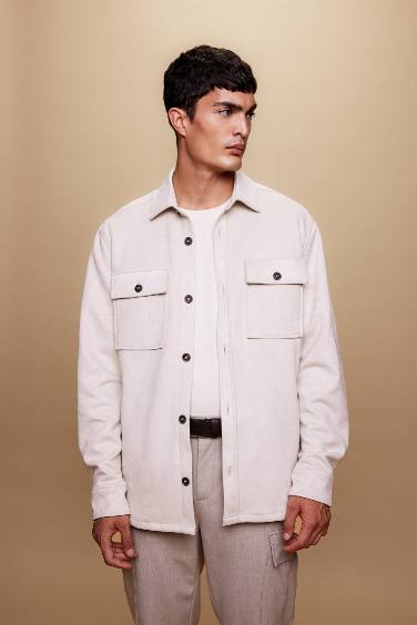 Regular Fit Polo Neck Suede Shirt Jacket