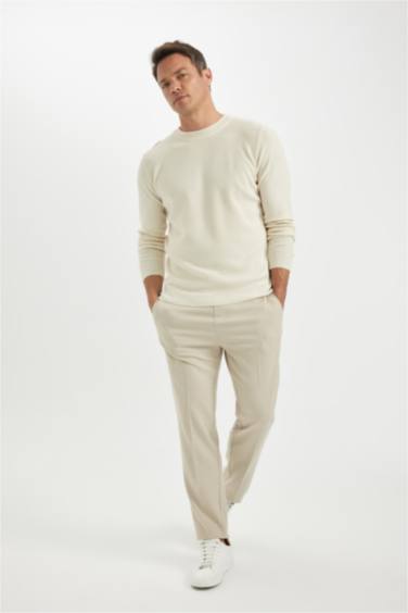 Standart Fit Normal Kesim Pamuklu Bisiklet Yaka Triko Kazak