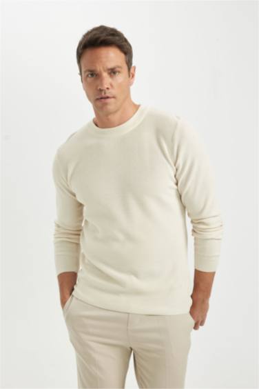 Standart Fit Normal Kesim Pamuklu Bisiklet Yaka Triko Kazak