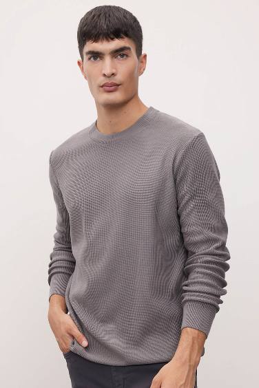 Standard Fit Cotton Crew Neck Knitted Pullover