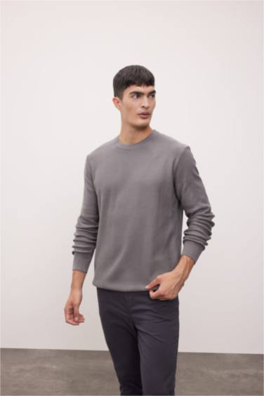 Standard Fit Cotton Crew Neck Knitted Pullover