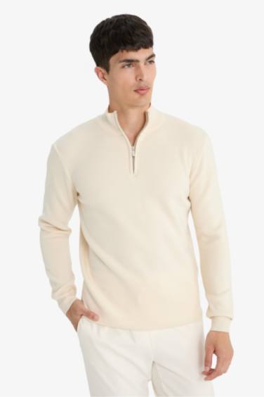 Standard Fit Half Zippered Basic Knit Pullover