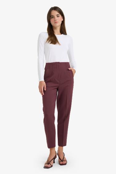 Штаны Slim Fit с карманами, высокая талия, укороченные