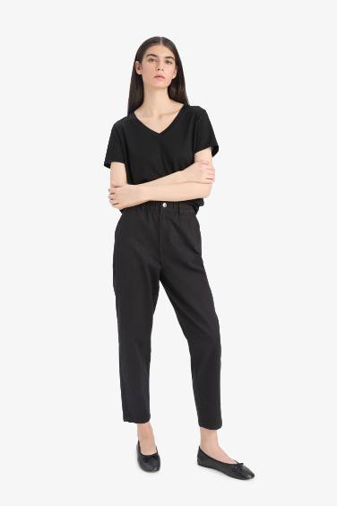 Paperbag High Waist Straight Leg Gabardine Trousers