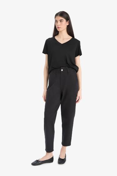 Paperbag High Waist Straight Leg Gabardine Trousers