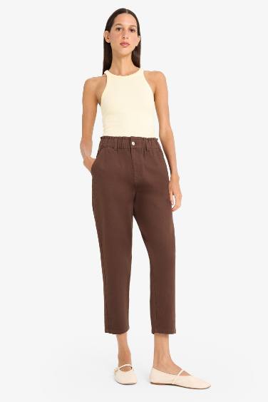Paperbag High Waist Straight Leg Gabardine Trousers