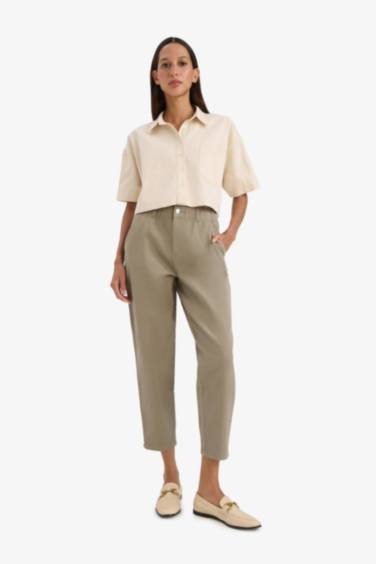 Paperbag High Waist Straight Leg Gabardine Trousers
