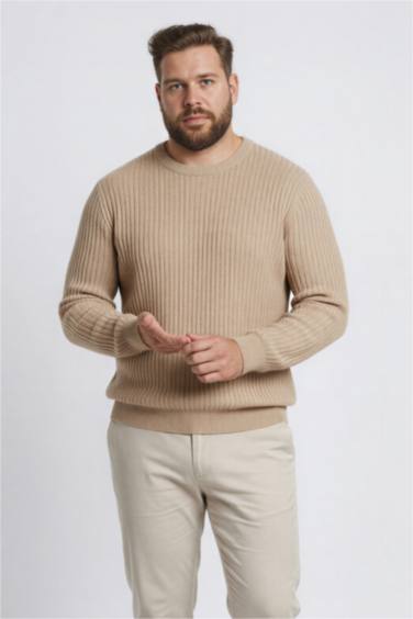 Standart Fit Normal Kesim Bisiklet Yaka Jakarlı Triko Kazak