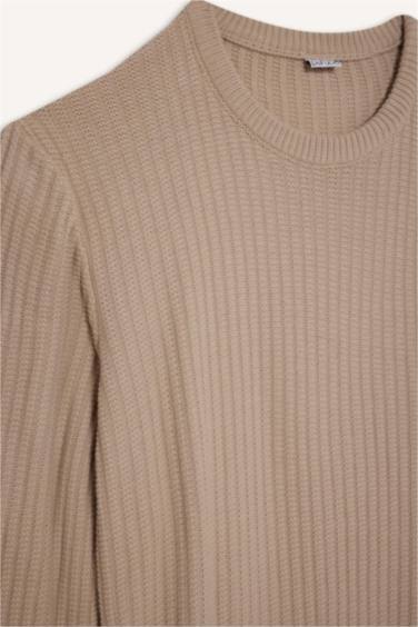 Standart Fit Normal Kesim Bisiklet Yaka Jakarlı Triko Kazak