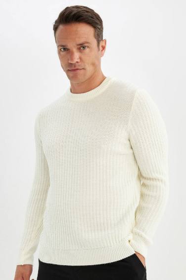 Standard Fit Crew Neck Jacquard Knitted Pullover