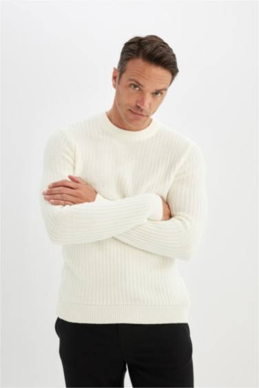 Standard Fit Crew Neck Jacquard Knitted Pullover