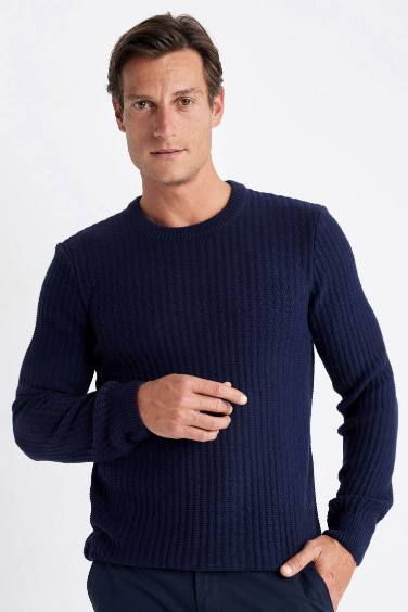 Standard Fit Crew Neck Jacquard Knitted Pullover