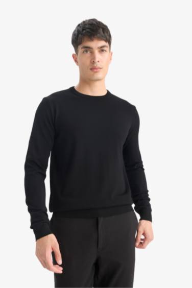 Regular Fit Bisiklet Yaka Basic Düz Premium Triko Kazak