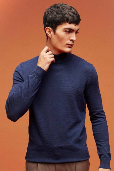 Regular Fit Half Turtleneck Basic Knitted Pullover