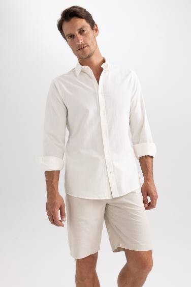 Slim Fit Polo Collar Cotton Long Sleeve Shirt