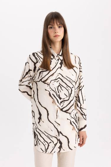 Relax Fit Patterned Long Sleeve Shirt Tunic