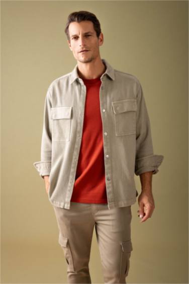 Relax Fit Polo Neck Long Sleeve Shirt Jacket