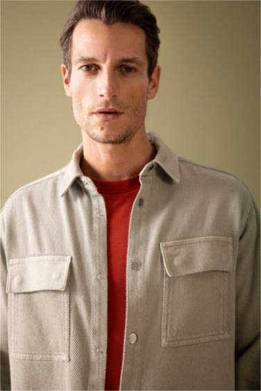 Relax Fit Polo Neck Long Sleeve Shirt Jacket