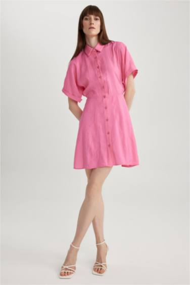 Shirt Collar Modal Bat Sleeve Mini Short Sleeve Dress