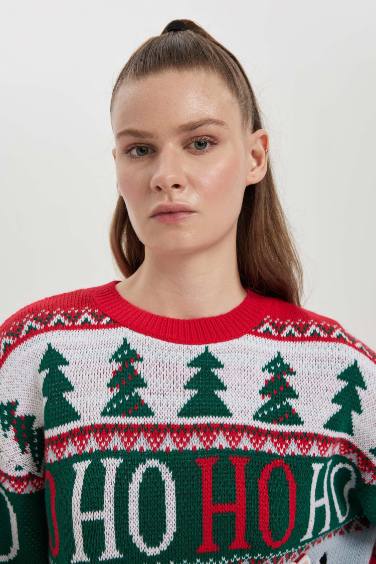 Christmas Themed Crew Neck Knit Pullover