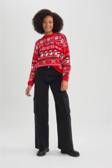 Christmas Themed Crew Neck Knit Pullover