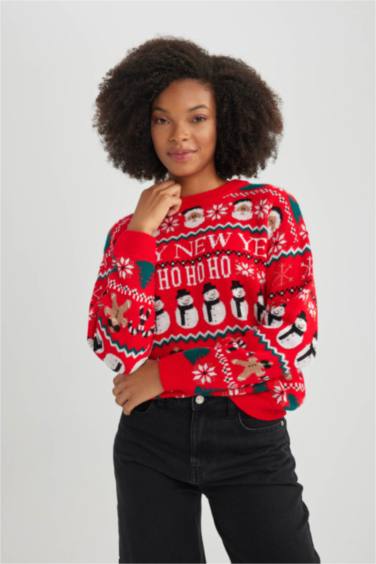 Christmas Themed Crew Neck Knit Pullover