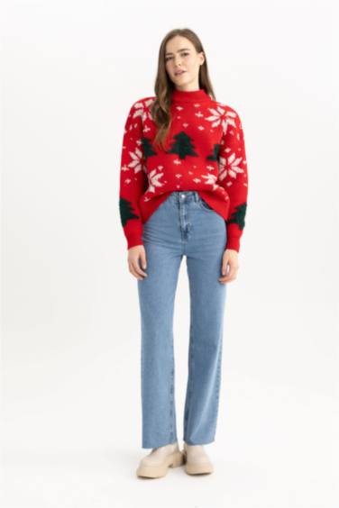 Christmas Themed Half Turtleneck Pullover
