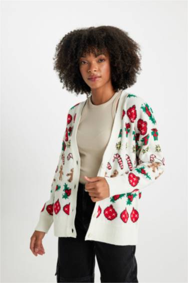 Oversize Fit V-Neck Knitwear Cardigan