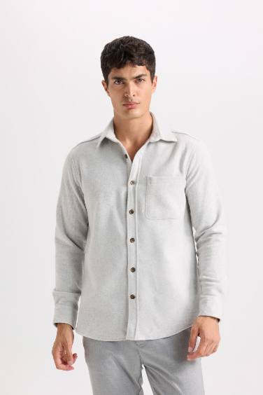 Regular Fit Oduncu Cep Detaylı Basic Düz Uzun Kollu Gömlek