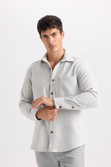 Regular Fit Oduncu Cep Detaylı Basic Düz Uzun Kollu Gömlek
