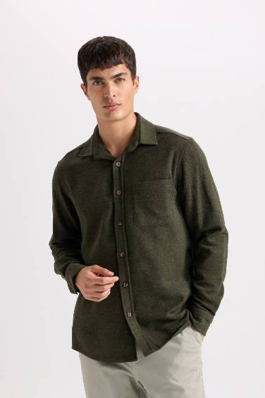 Regular Fit Polo Collar Woodcutter Long Sleeve Shirt