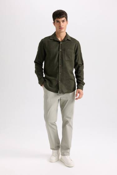 Regular Fit Oduncu Cep Detaylı Basic Düz Uzun Kollu Gömlek