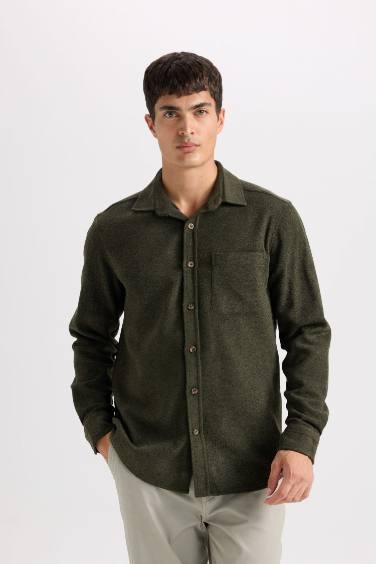 Regular Fit Oduncu Cep Detaylı Basic Düz Uzun Kollu Gömlek