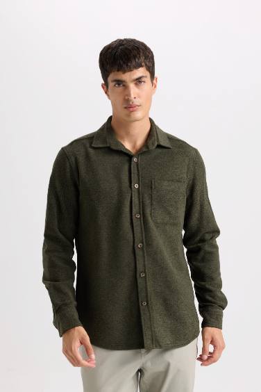 Regular Fit Oduncu Cep Detaylı Basic Düz Uzun Kollu Gömlek