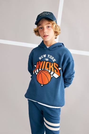 Boy NBA New York Knicks Oversize Fit Hooded Thick Sweatshirt