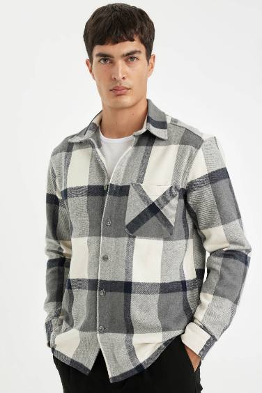 Gray Regular Fit Lumberjack Flannel Long Sleeve Shirt