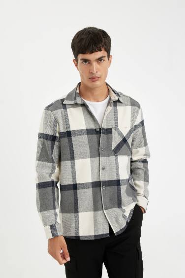 Regular Fit Polo Yaka Kareli Oduncu Flanel Uzun Kollu Gömlek