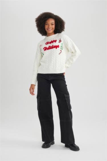 Christmas Themed Crew Neck Knit Pullover