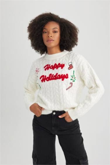 Christmas Themed Crew Neck Knit Pullover