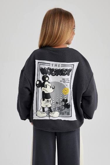 Kız Çocuk Disney Mickey & Minnie Oversize Geniş Kalıp Bisiklet Yaka Sweatshirt